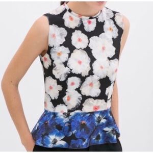 Zara Neoprene Peplum Floral Top Size S